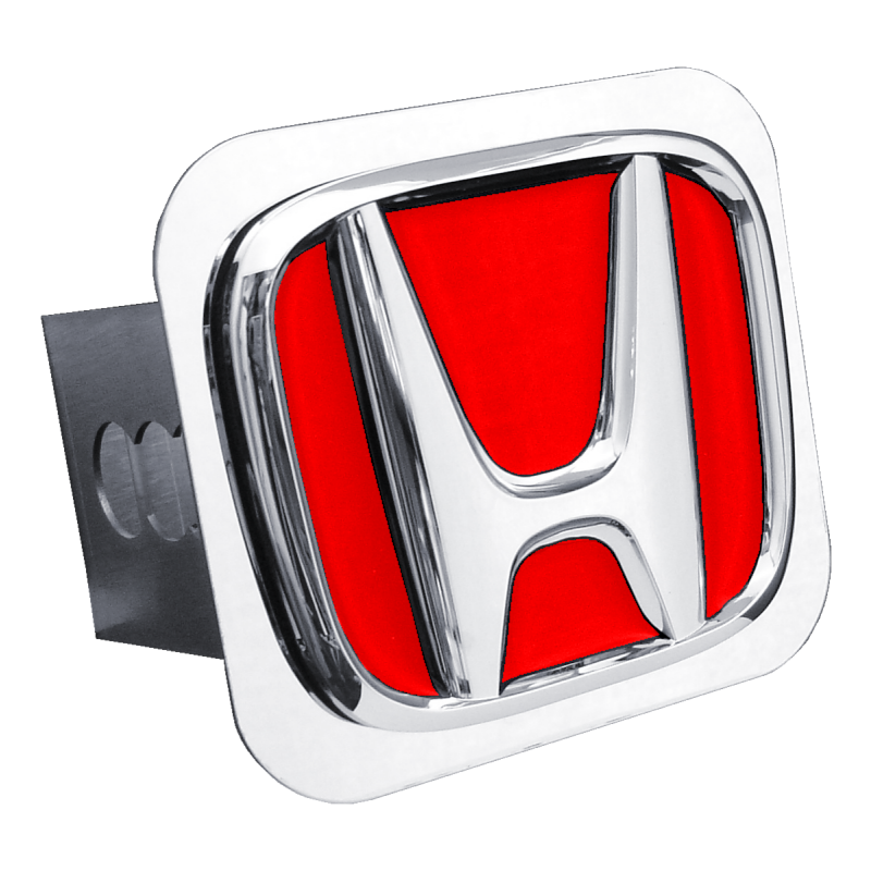 Auto Gold Trailer Hitch Cover, Fits 2 Inch Receiver, Honda Logo, Chrome with Red Fill, Stainless Steel – T.HON.R.C