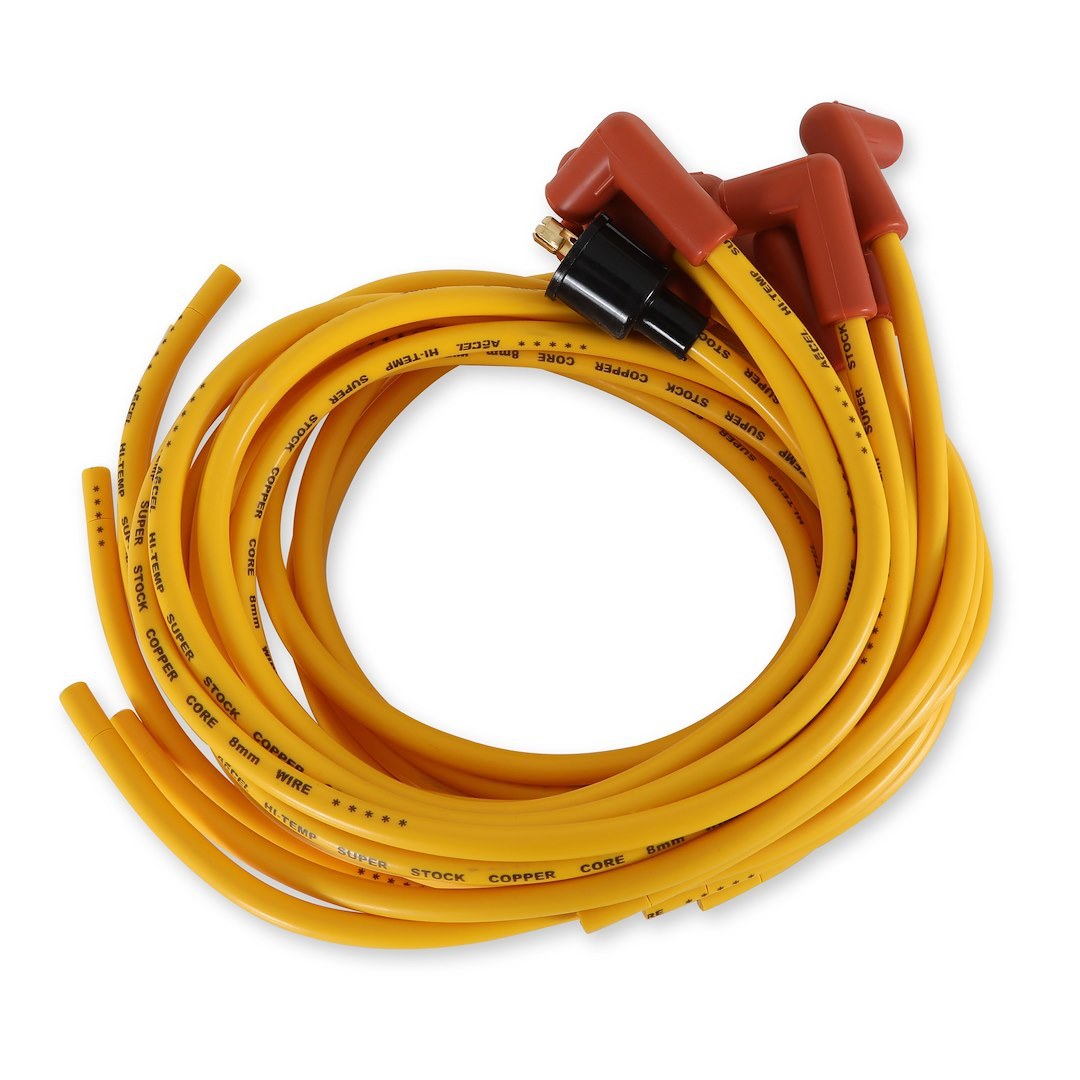 Accel Spark Plug Wire Set, Super Stock 4000 Series, Unassembled, Yellow, 8 Millimeter Diameter, Silicone, Copper Spiral Core – 4039