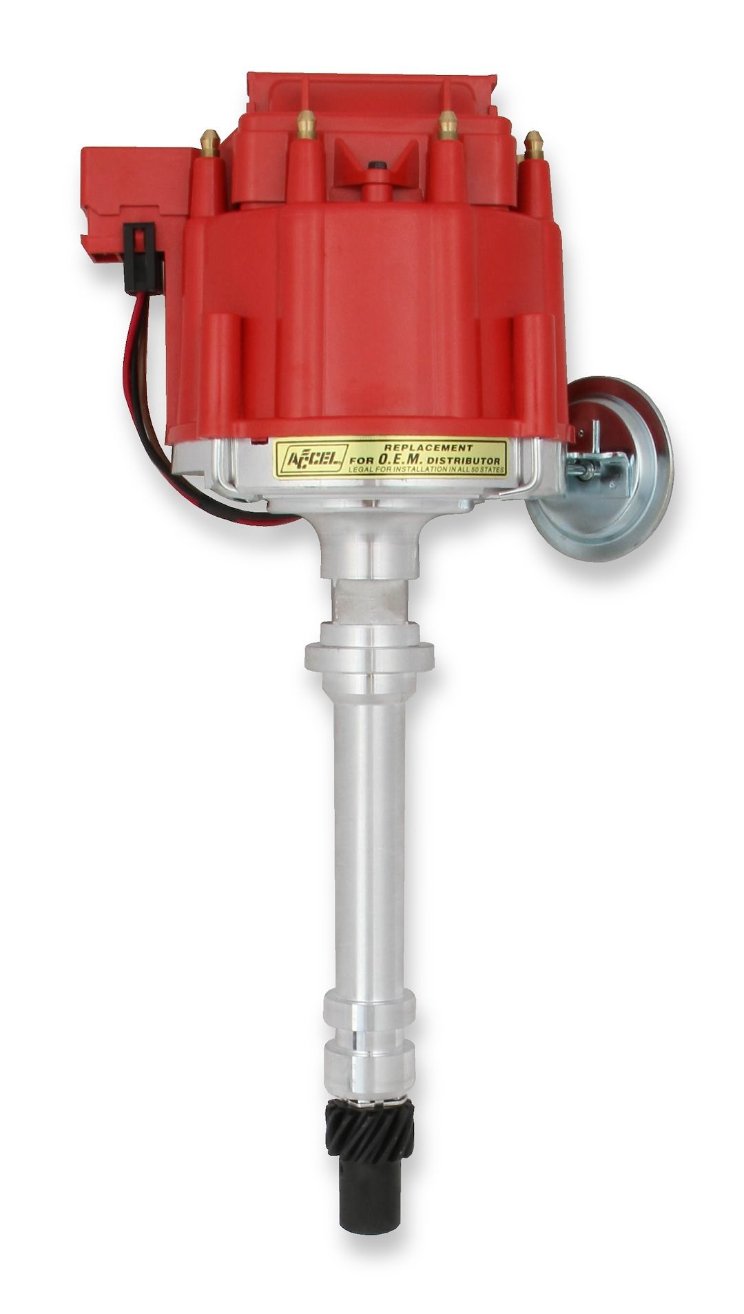 Accel Distributor, Chevy Big/Small Block, Magnetic Trigger, Vacuum and Mechanical Advance, With Steel Gear, Red Cap, With Hei/Male Posts – 59107C