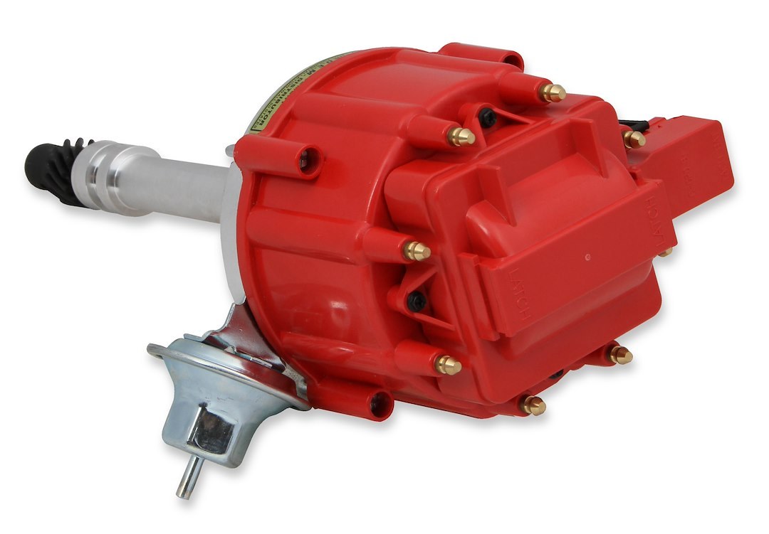 Accel Distributor, Chevy Big/Small Block, Magnetic Trigger, Vacuum and Mechanical Advance, With Steel Gear, Red Cap, With Hei/Male Posts – 59107C
