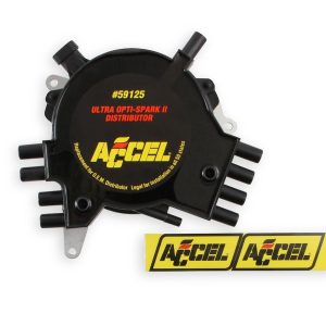 Accel Distributor, Opti-Spark, Pin Drive, GM LT1 Engine, Optical Trigger, Computer Controlled Advance, Black Crab Style Cap – 59125