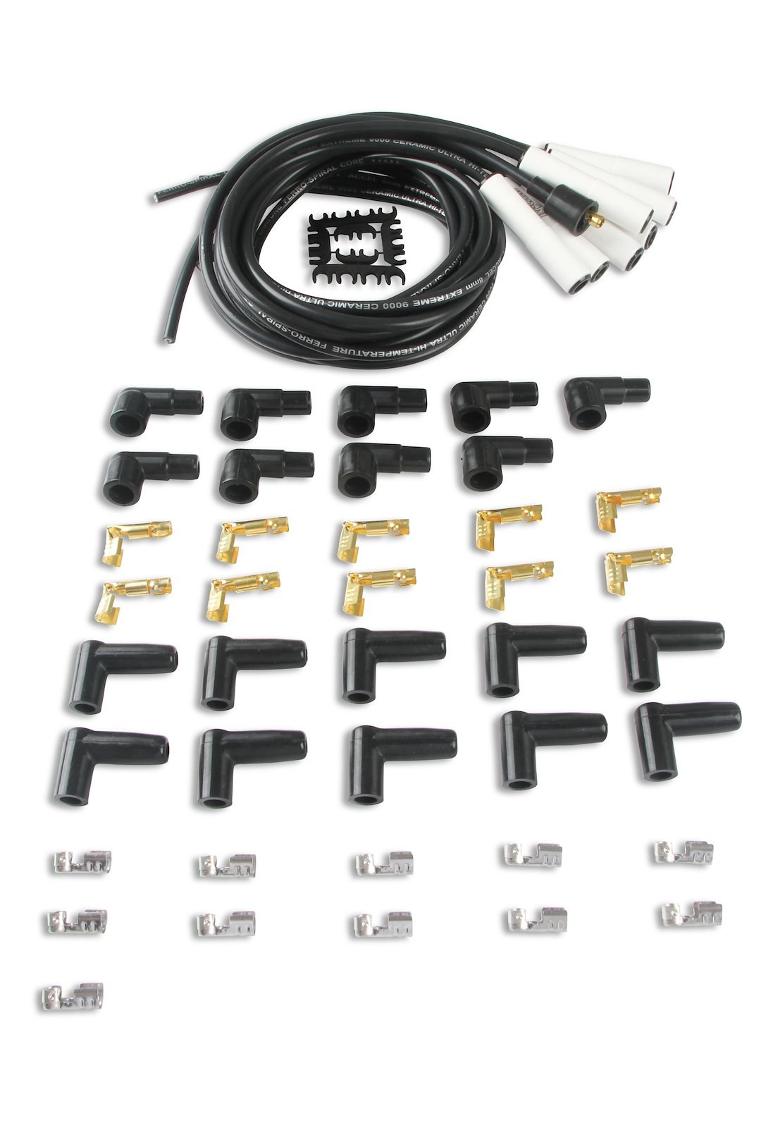 Accel Spark Plug Wire Set, Extreme 9000 Series, Unassembled Multi Fit Kit, White/ Black, 8 Millimeter Diameter, Silicone, Ferro-Spiral ™ Core – 9000C