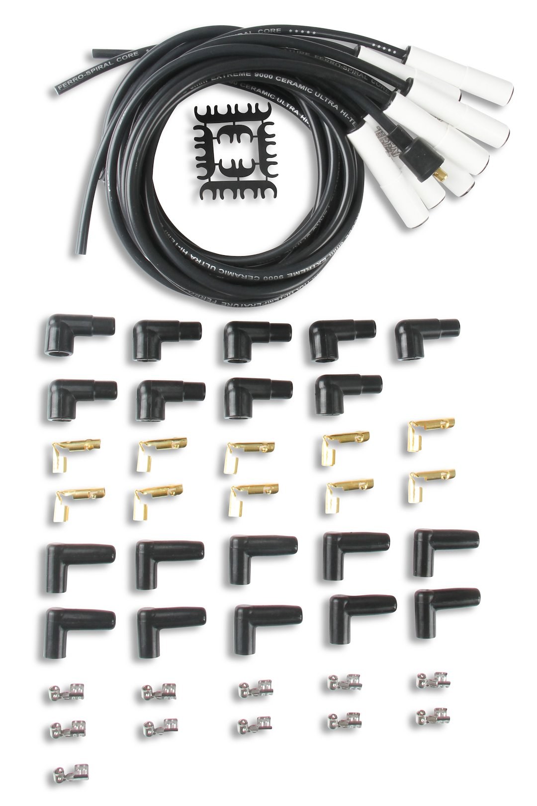 Accel Spark Plug Wire Set, Extreme 9000 Series, Unassembled Multi Fit Kit, White/ Black, 8 Millimeter Diameter, Silicone, Ferro-Spiral ™ Core – 9000C
