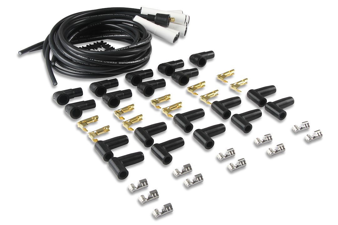 Accel Spark Plug Wire Set, Extreme 9000 Series, Unassembled Multi Fit Kit, White/ Black, 8 Millimeter Diameter, Silicone, Ferro-Spiral ™ Core – 9000C