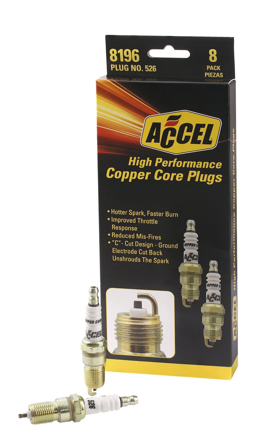 Accel Plugs Point of Purchase Display, Spark Plug Display, Contains 8 Pack of Part Number 8196/ Two 4 Packs of Part Number 0526-4 – 8196