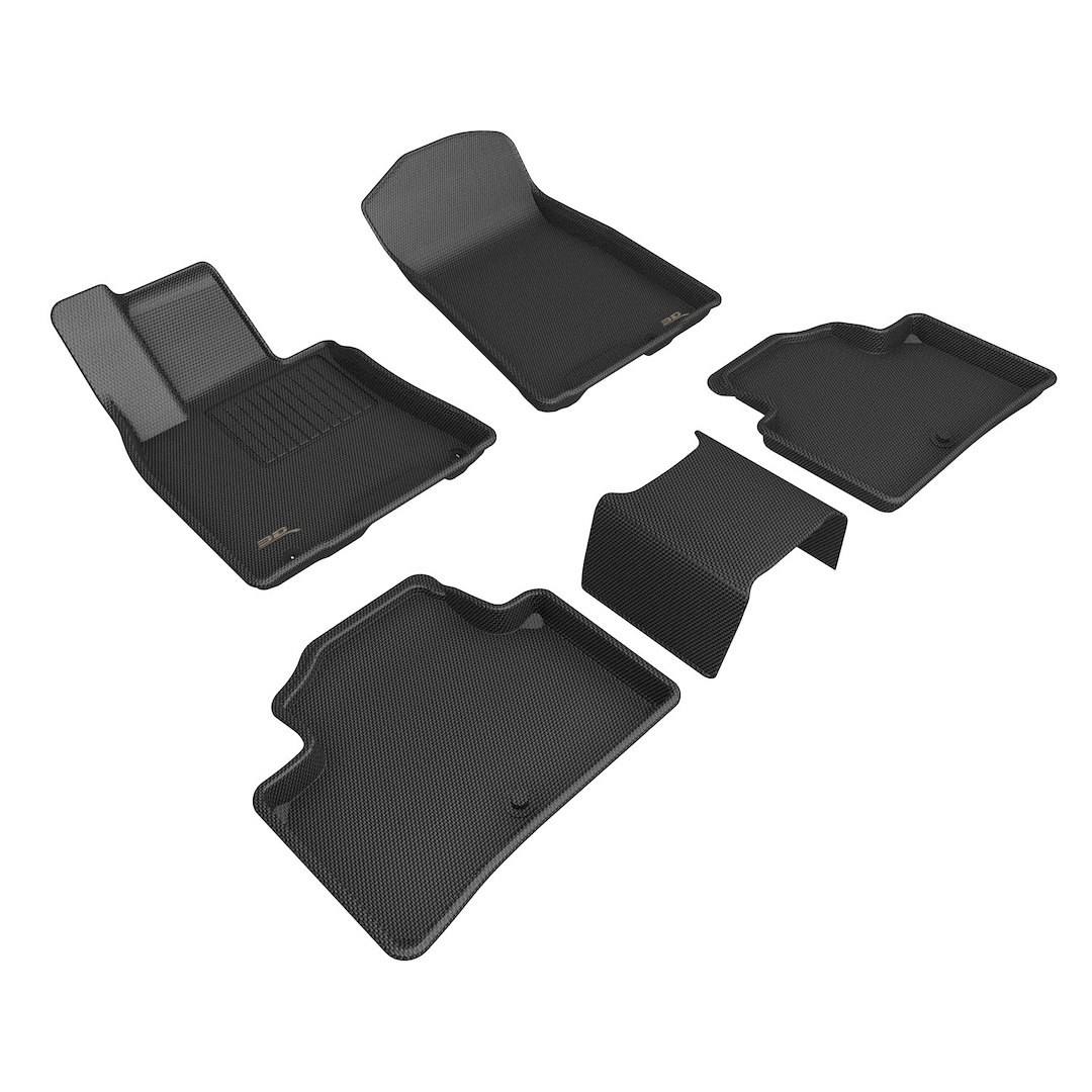 3D MAXpider Floor Liner, Kagu, Custom Fit, Raised Ridge, Black, Thermoplastic Rubber of Carbon Fiber Texture, 5 Piece – L1GS01101509