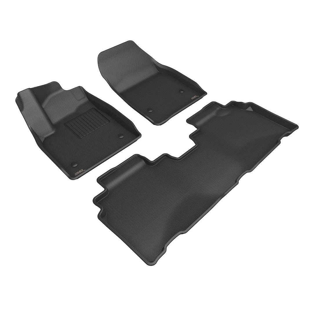 3D MAXpider Floor Liner, Kagu, Custom Fit, Raised Edge, Black, Thermoplastic Rubber of Carbon Fiber Texture, 3 Piece – L1CD02501509
