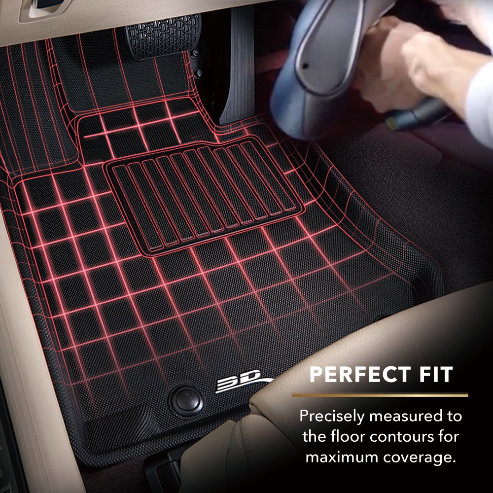 3D MAXpider Floor Liner, Kagu, Black, Custom Fit, Raised Edge, Thermoplastic Rubber of Carbon Fiber Texture, 4 Piece – L1FR17201509
