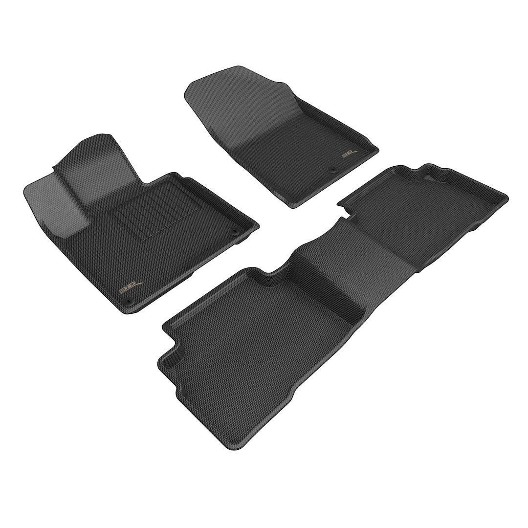 3D MAXpider Floor Liner, Kagu, Custom Fit, Raised Edge, Black, Thermoplastic Rubber of Carbon Fiber Texture, 3 Piece – L1KA07501509
