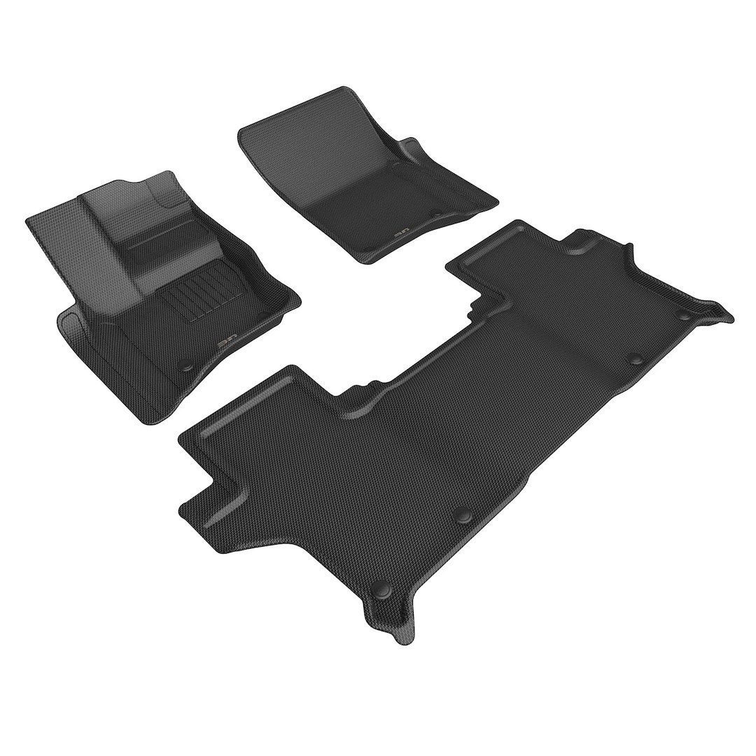 3D MAXpider Floor Liner, Kagu, Custom Fit, Raised Ridge, Black, Thermoplastic Rubber of Carbon Fiber Texture, 3 Piece – L1LR03101509