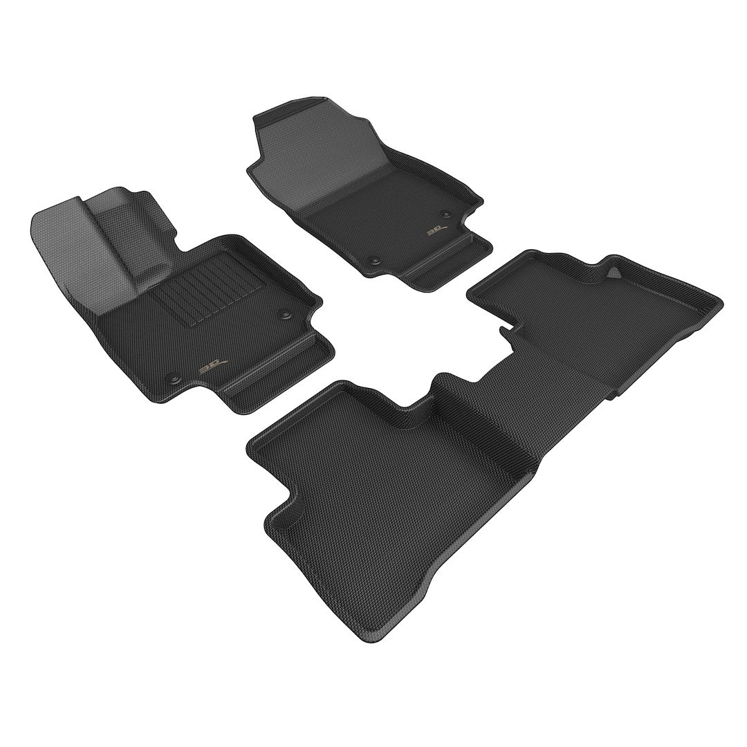 3D MAXpider Floor Liner, Kagu, Custom Fit, Raised Edge, Black, Thermoplastic Rubber of Carbon Fiber Texture, 3 Piece – L1LX07601509