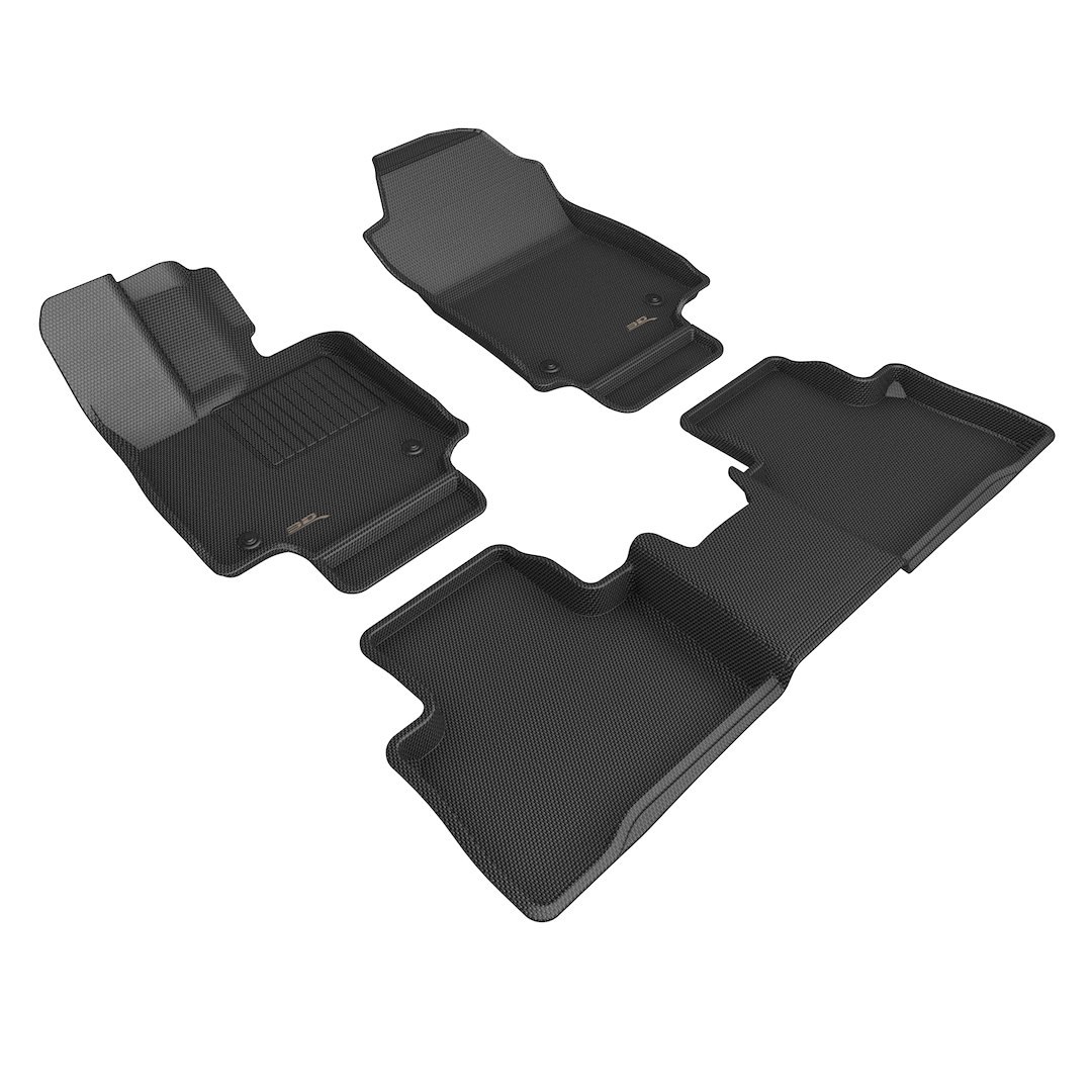 3D MAXpider Floor Liner, Kagu, Custom Fit, Raised Edge, Black, Thermoplastic Rubber of Carbon Fiber Texture, 3 Piece – L1LX07801509