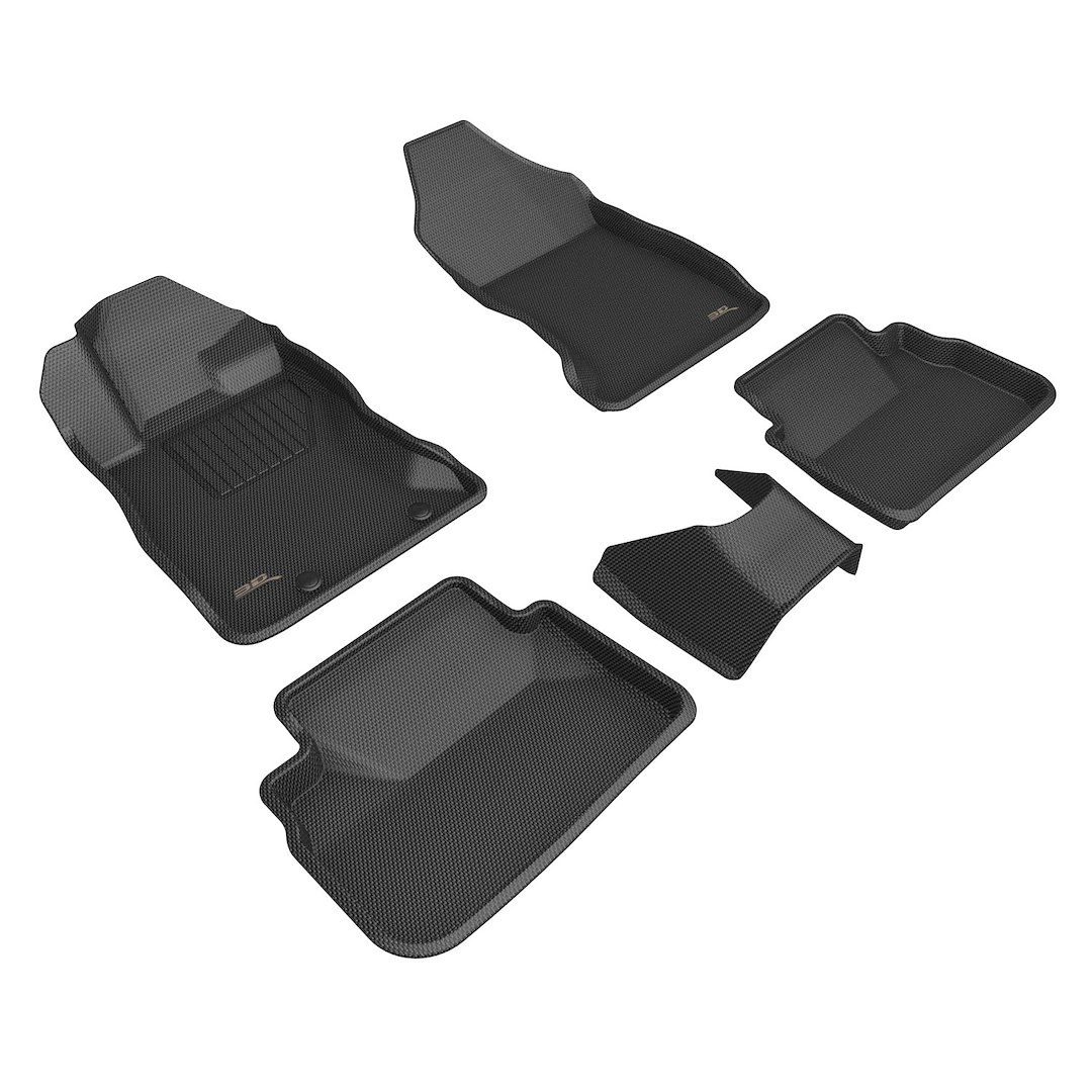 3D MAXpider Floor Liner, Kagu, Custom Fit, Raised Ridge, Black, Thermoplastic Rubber of Carbon Fiber Texture, 5 Piece – L1SB03601509