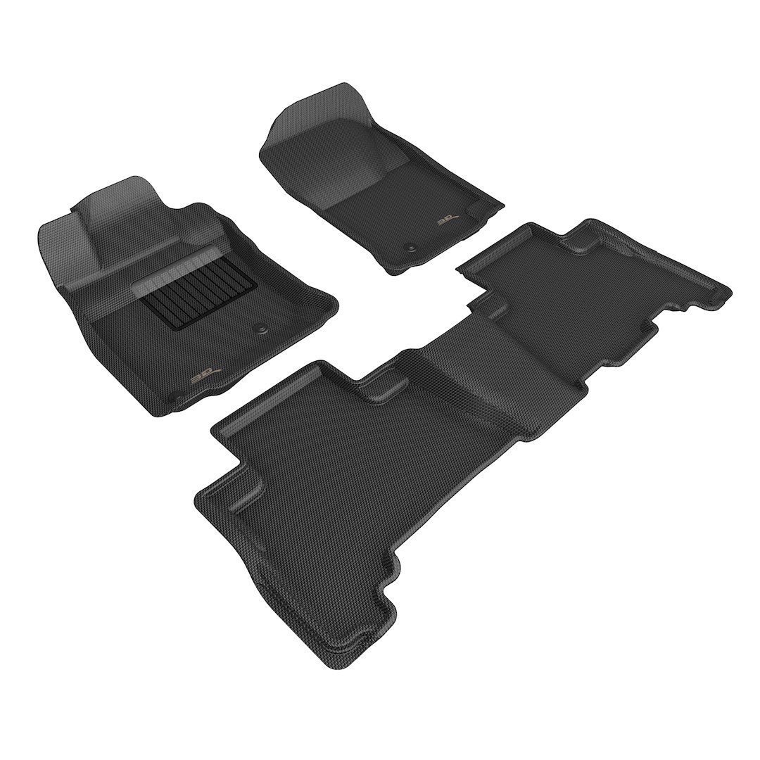 3D MAXpider Floor Liner, Kagu, Custom Fit, Raised Ridge, Black, Thermoplastic Rubber of Carbon Fiber Texture, 3 Piece – L1TY28501509