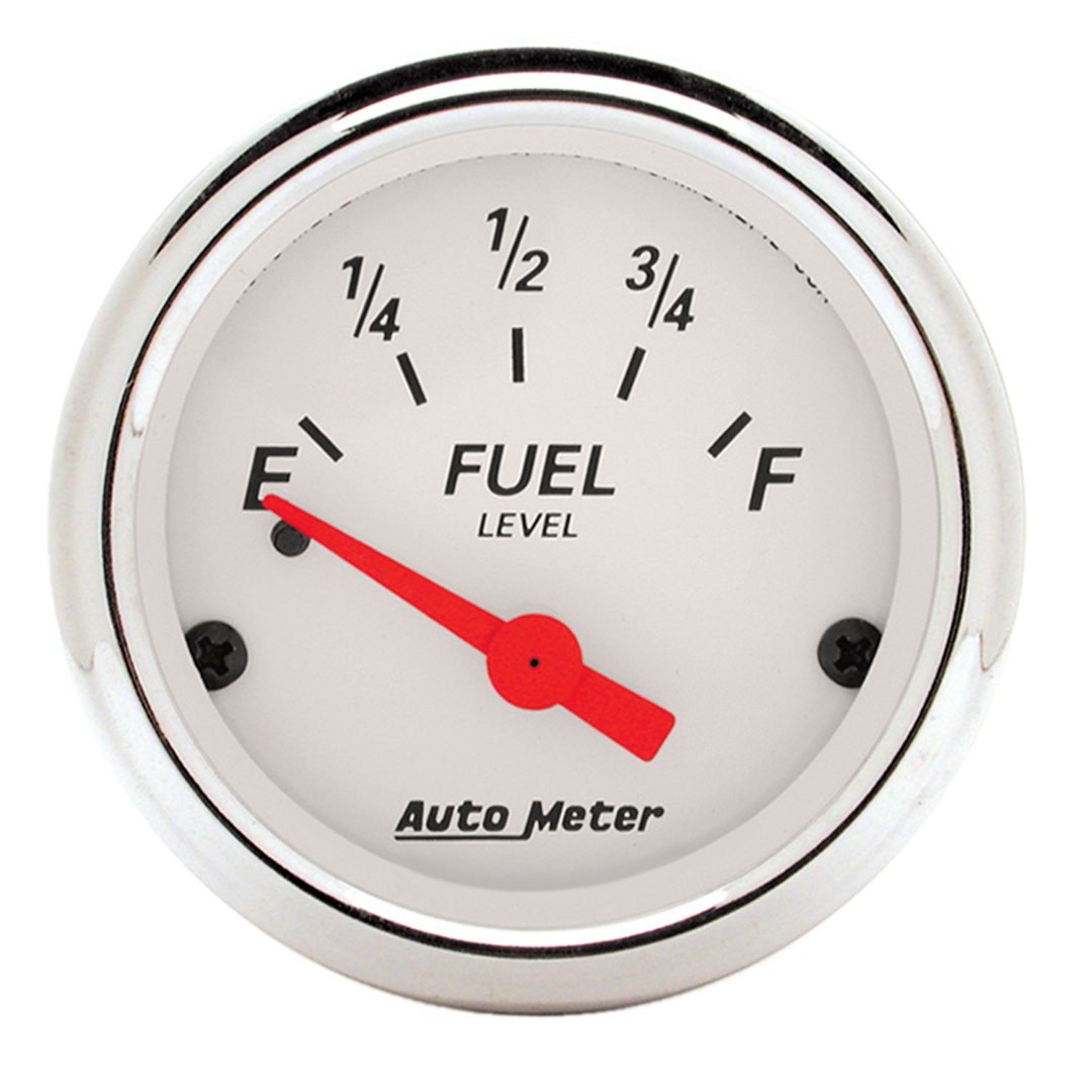 AutoMeter Gauge Fuel Level, Arctic White ™, For Most GM Vehicles Before 1965, 2-1/16 Inch, Short Sweep Electric, Analog – 1318