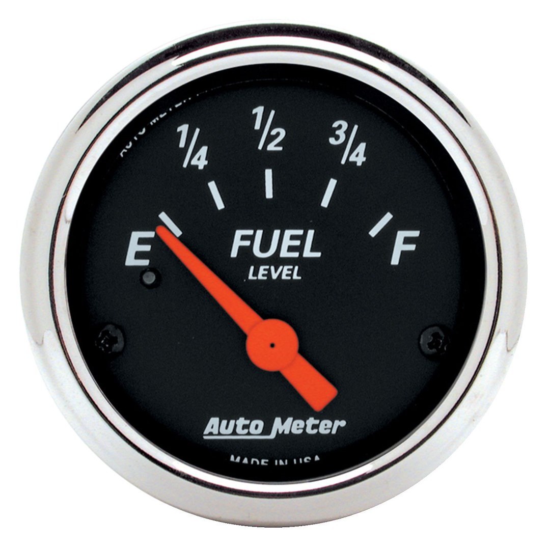 AutoMeter Gauge Fuel Level, Designer Black ™, For Use with Fuel Level Sender Part Number 3262, 2-1/16 Inch, Short Sweep Electric, Analog – 1424