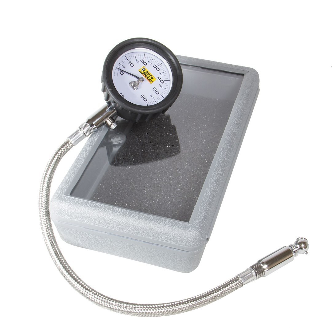 AutoMeter Tire Pressure Gauge, Traditional Chrome, 2-1/2 Inch White Analog Dial, 14 Inch Hose, 0-60 Pounds Per Square Inch (PSI) – 2160