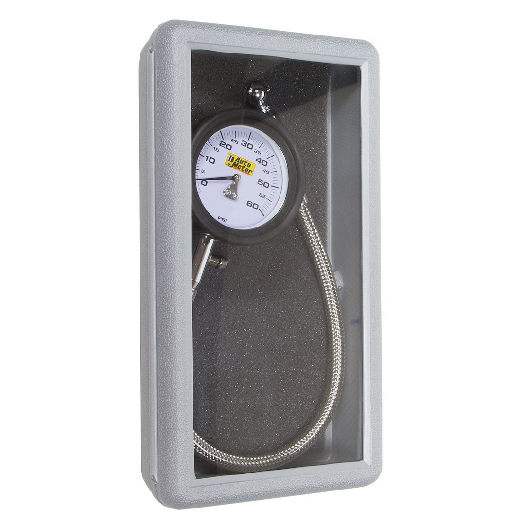 AutoMeter Tire Pressure Gauge, Traditional Chrome, 2-1/2 Inch White Analog Dial, 14 Inch Hose, 0-60 Pounds Per Square Inch (PSI) – 2160