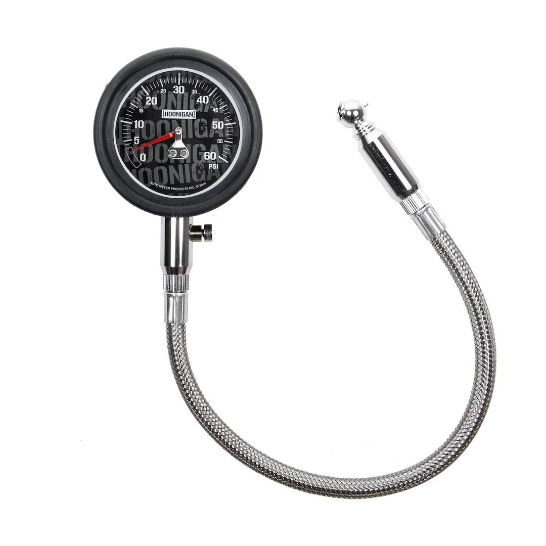 AutoMeter Tire Pressure Gauge, Hoonigan, 2-1/4 Inch White Analog Dial, 14 Inch Hose, 0-60 Pounds Per Square Inch (PSI) – 2160-09000