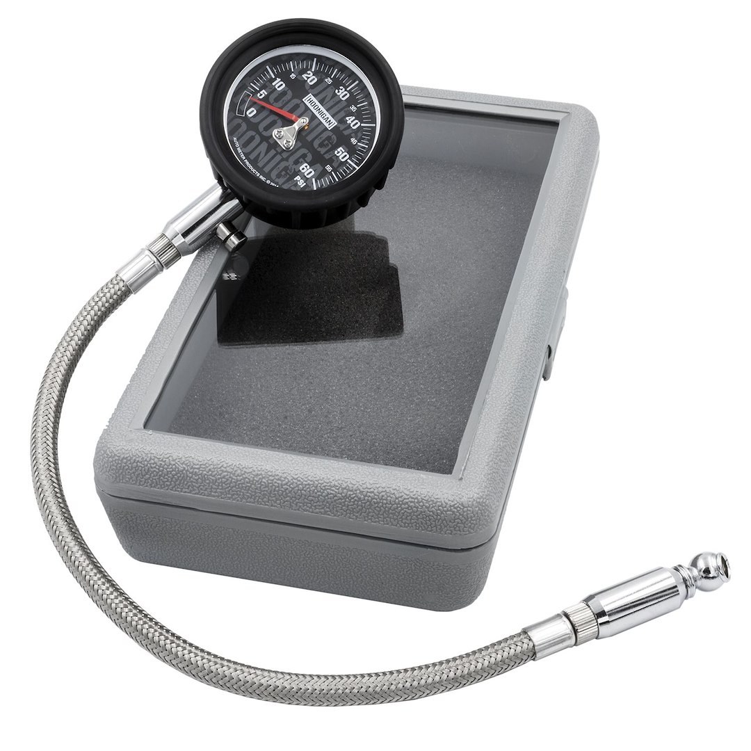 AutoMeter Tire Pressure Gauge, Hoonigan, 2-1/4 Inch White Analog Dial, 14 Inch Hose, 0-60 Pounds Per Square Inch (PSI) – 2160-09000