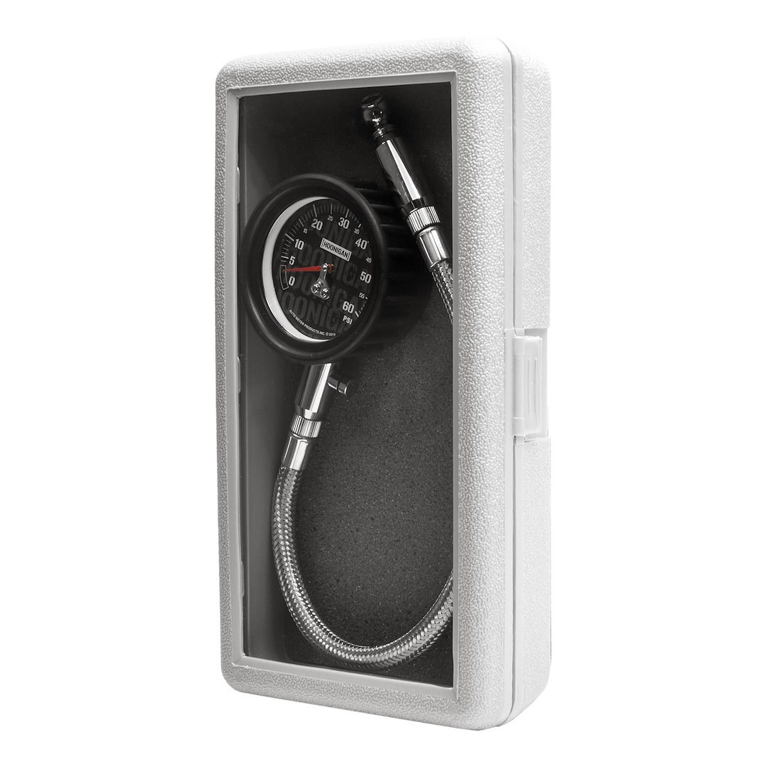 AutoMeter Tire Pressure Gauge, Hoonigan, 2-1/4 Inch White Analog Dial, 14 Inch Hose, 0-60 Pounds Per Square Inch (PSI) – 2160-09000