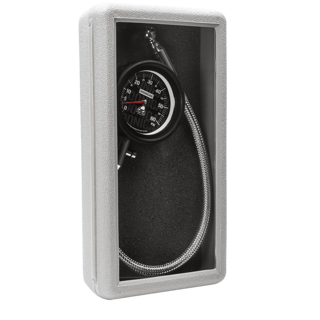 AutoMeter Tire Pressure Gauge, Hoonigan, 2-1/4 Inch White Analog Dial, 14 Inch Hose, 0-60 Pounds Per Square Inch (PSI) – 2160-09000
