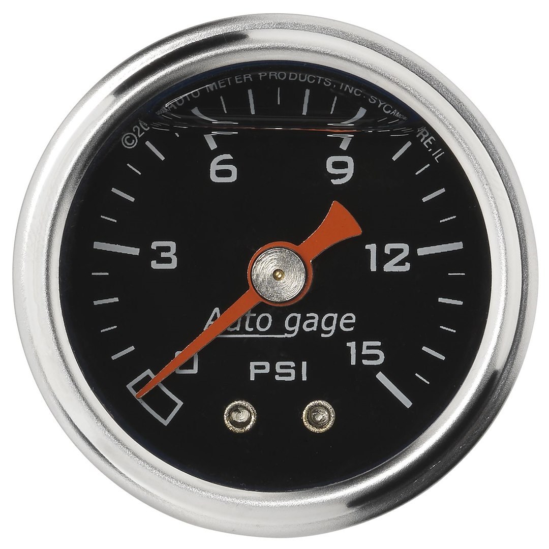 AutoMeter Gauge Fuel Pressure, Autogage ®, 1-1/2 Inch, Full Sweep Mechanical, 0-15 PSI, Analog, Without Isolator – 2172