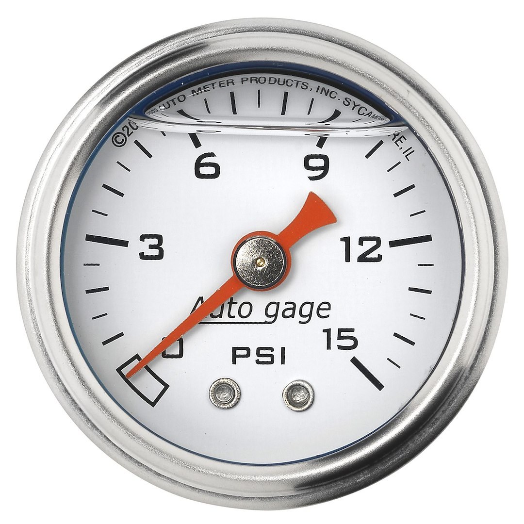 AutoMeter Gauge Fuel Pressure, Autogage ®, 1-1/2 Inch, Full Sweep Mechanical, 0-15 PSI, Analog, Without Isolator – 2175