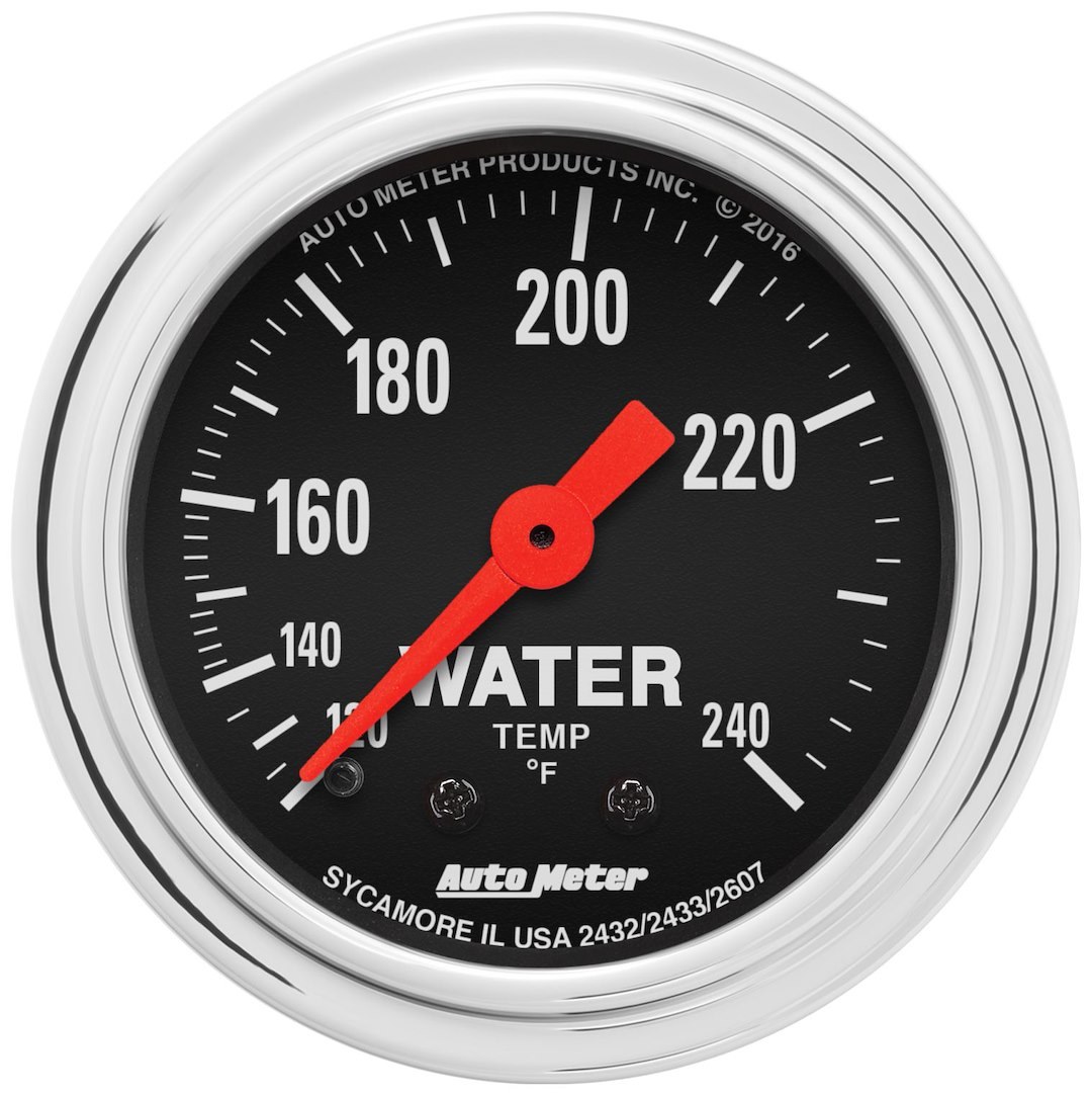 AutoMeter Gauge Water Temperature, Traditional, 2-1/16 Inch, Full Sweep Mechanical, Analog, 120-240 Degrees F – 2433