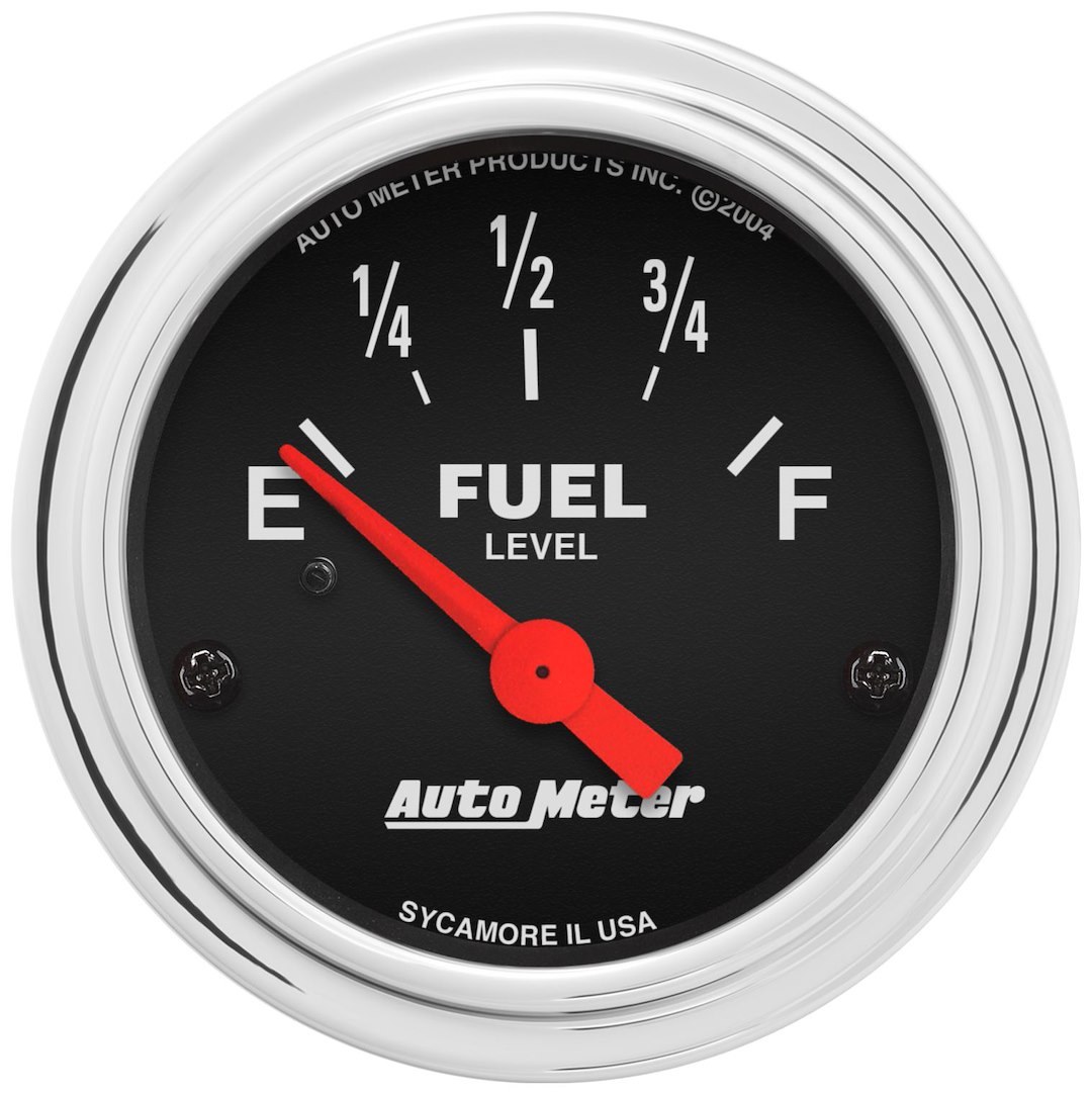 AutoMeter Gauge Fuel Level, Traditional, For Use with Auto Meter Fuel Level Sender Part Number 3262, 2-1/16 Inch, Short Sweep Electric, Analog – 2516