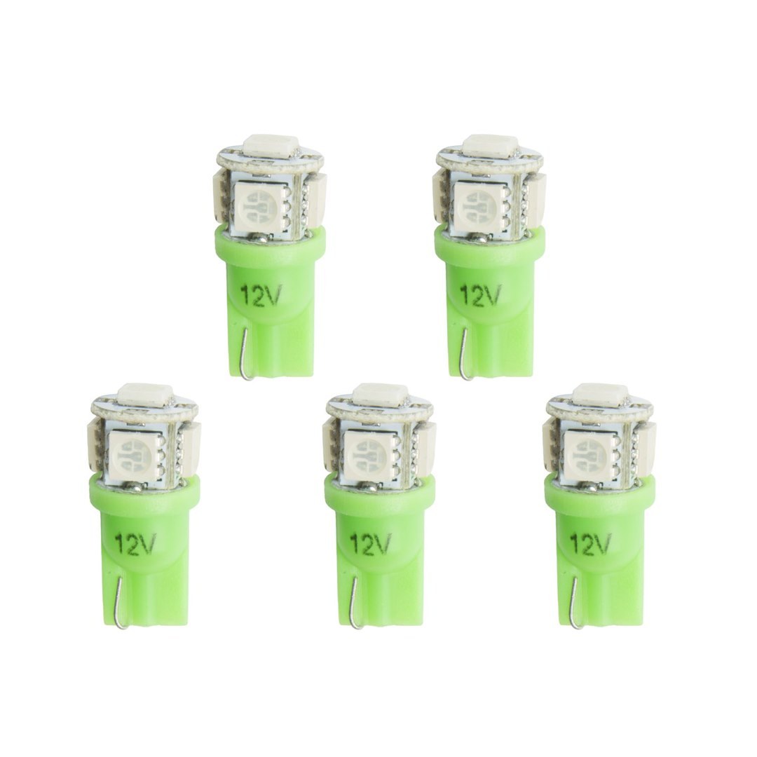 AutoMeter Instrument Panel Light Bulb – LED, Replaces 161/ 193/ 194/ 168 Style Wedge Base Bulbs, Green, Pack of 5 – 3285-K