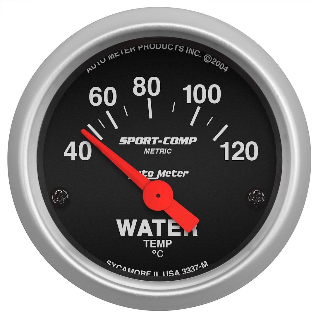 AutoMeter Gauge Water Temperature, Sport-Comp ™, 2-1/16 Inch, Short Sweep Electric, Analog, 40-120 Degrees C – 3337-M