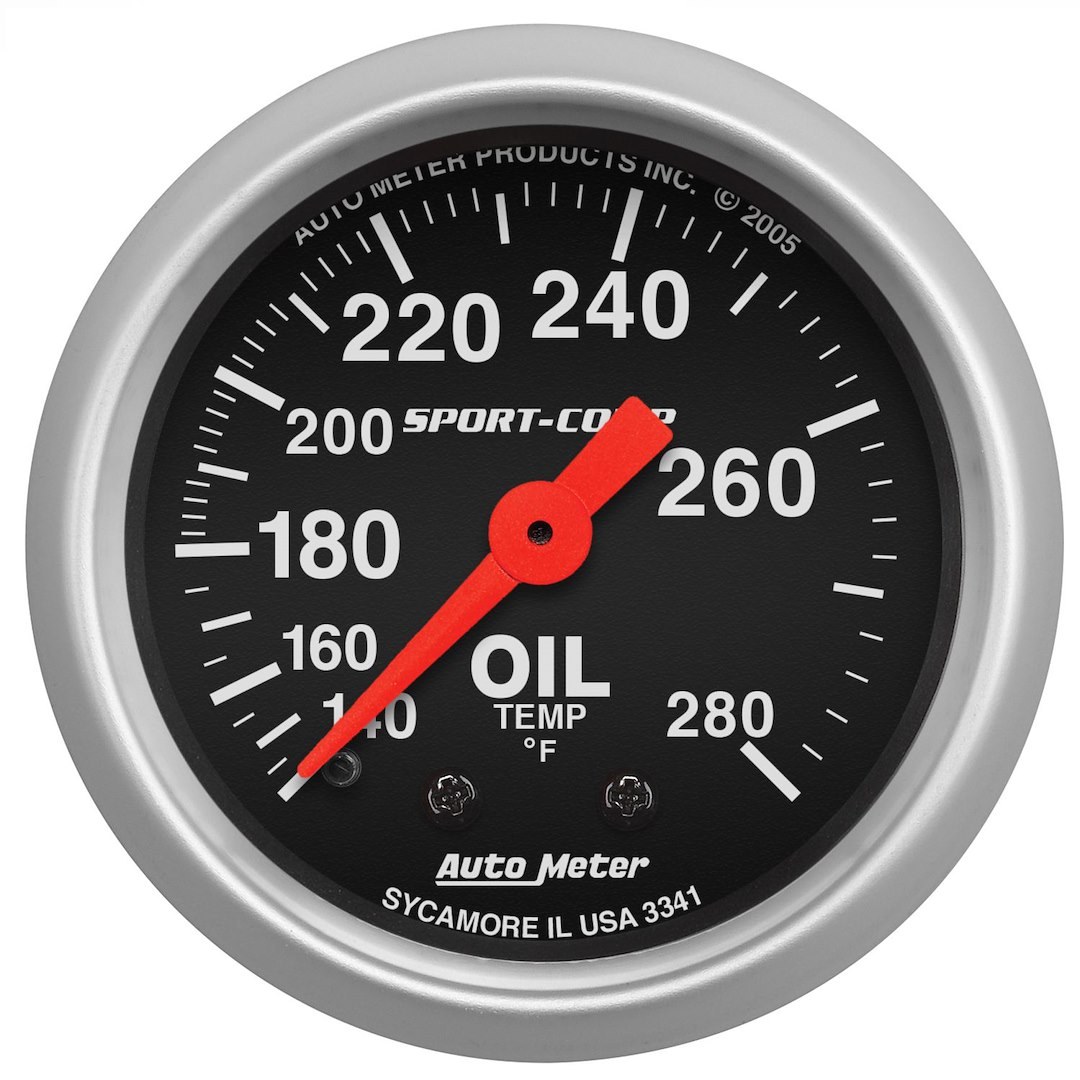 AutoMeter Gauge Oil Temperature, Sport-Comp ™, 2-1/16 Inch, Full Sweep Mechanical, Analog, 140-280 Degrees F – 3341