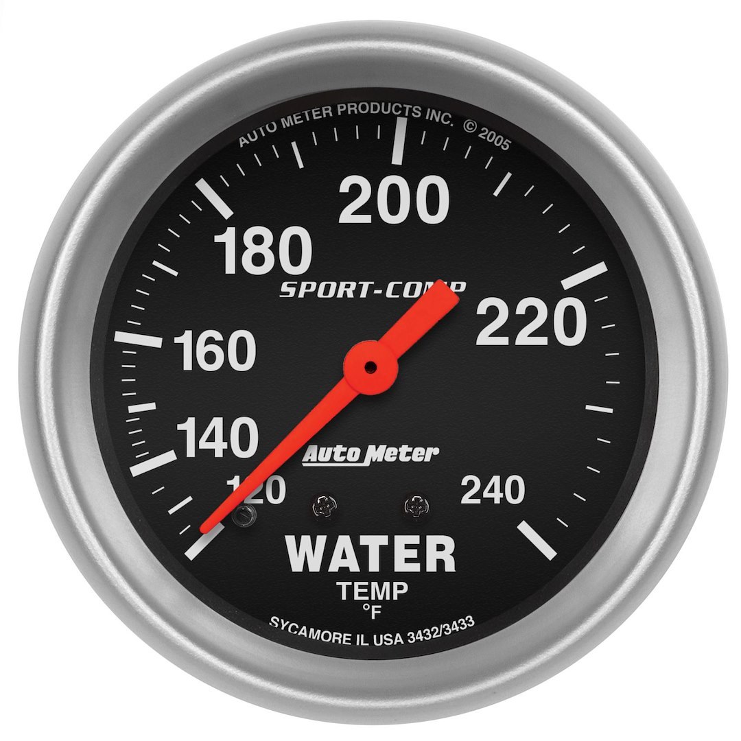 AutoMeter Gauge Water Temperature, Sport-Comp ™, 2-5/8 Inch, Full Sweep Mechanical, Analog, 120-240 Degrees F – 3432