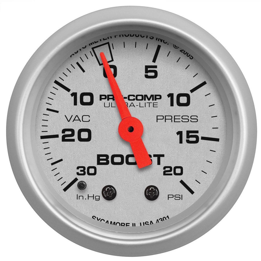 AutoMeter Gauge Boost/ Vacuum, Ultra-Lite ®, 2-1/16 Inch, Full Sweep Mechanical, 30 IN. Hg-Vac/20 PSI, Analog – 4301