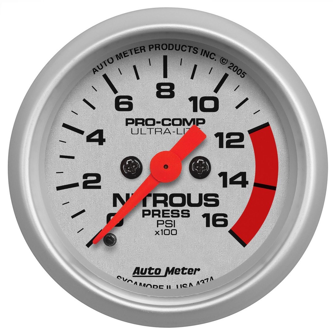 AutoMeter Gauge Nitrous Oxide Pressure, Ultra-Lite ®, 2-1/16 Inch, Full Sweep Electric, Analog, 0-1600 PSI – 4374