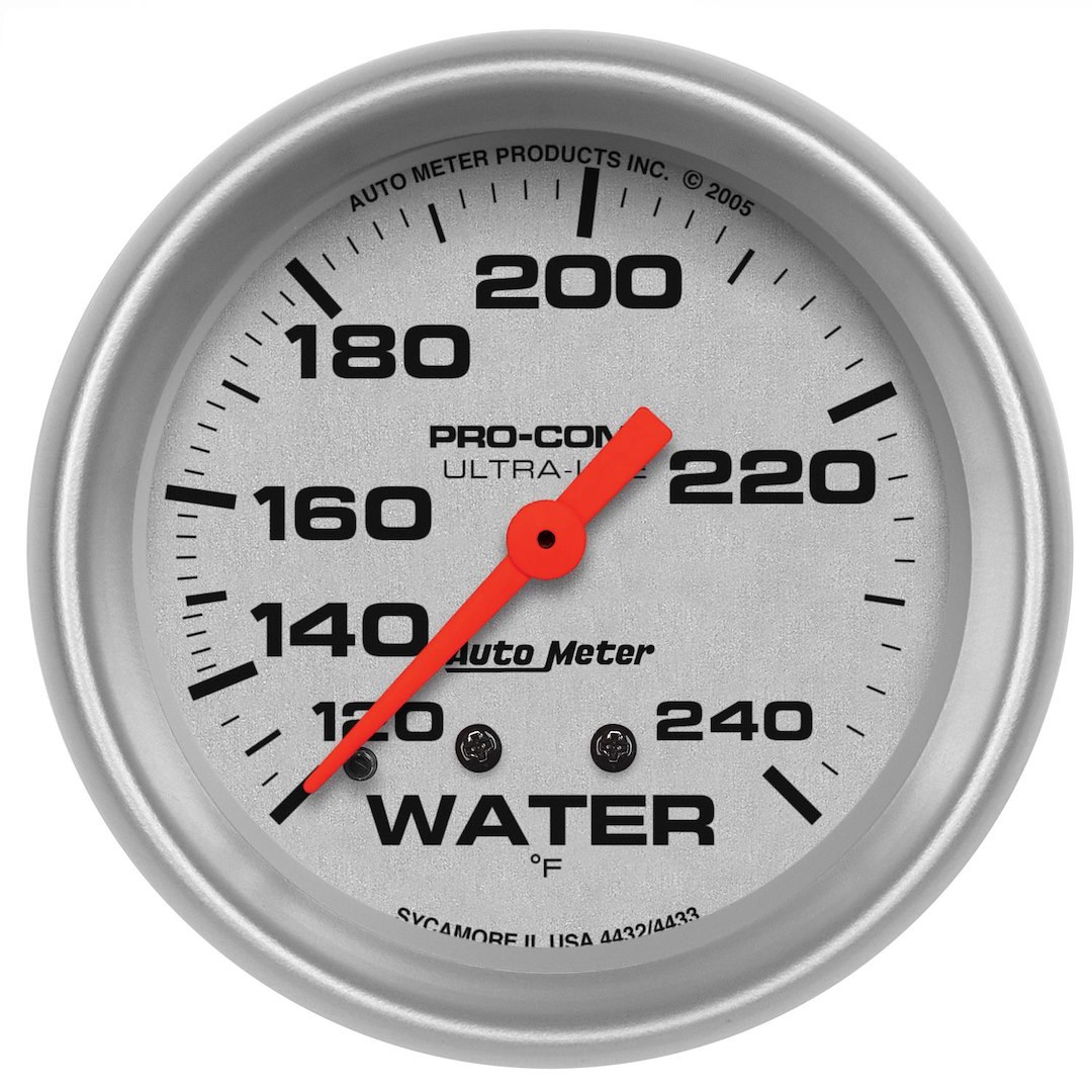 AutoMeter Gauge Water Temperature, Ultra-Lite ®, 2-5/8 Inch, Full Sweep Mechanical, Analog, 120-240 Degrees F – 4432