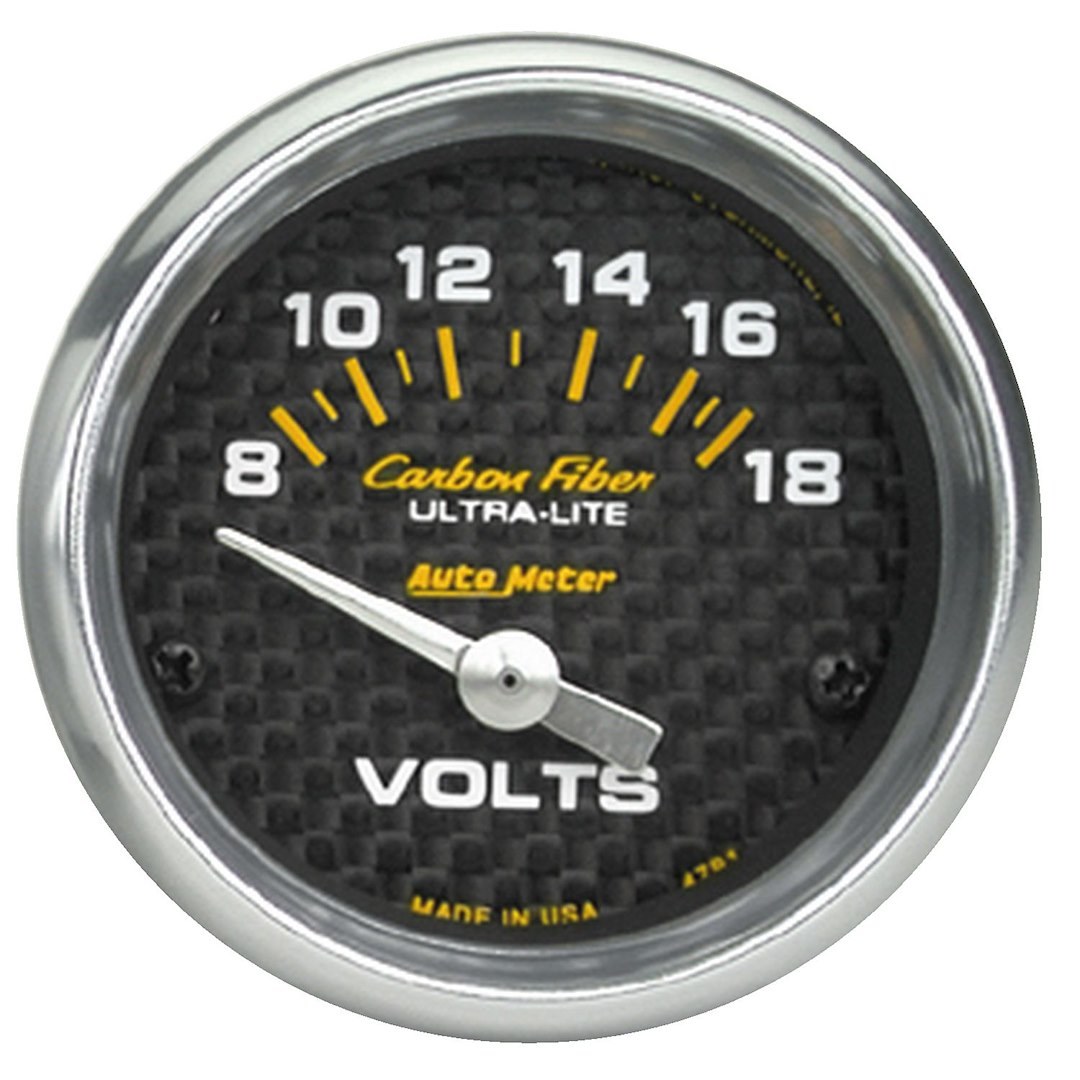 AutoMeter Gauge Voltmeter, Carbon Fiber ™, 2-1/16 Inch, Short Sweep Electric, 8-18 Volts, Analog – 4791