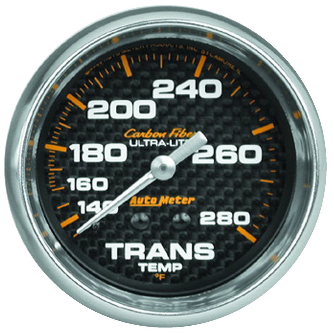 AutoMeter Gauge Auto Trans Temperature, Carbon Fiber ™, 2-5/8 Inch, Full Sweep Mechanical, 140-280 Degrees F, Analog – 4851