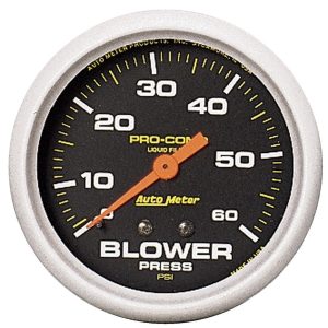AutoMeter Gauge Blower Pressure, Pro-Comp ™, 2-5/8 Inch, 0-60 PSI, Analog, Black Face/ Brushed Bezel/ Orange Needle – 5402