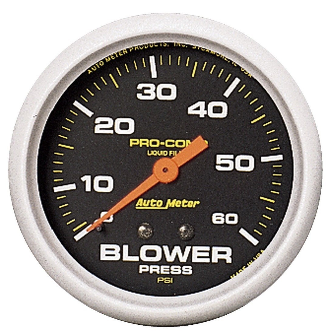 AutoMeter Gauge Blower Pressure, Pro-Comp ™, 2-5/8 Inch, 0-60 PSI, Analog, Black Face/ Brushed Bezel/ Orange Needle – 5402