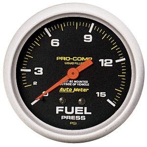 AutoMeter Gauge Fuel Pressure, Pro-Comp ™, 2-5/8 Inch, Liquid Filled Full Sweep Mechanical, 0-15 PSI, Analog, Without Isolator – 5411