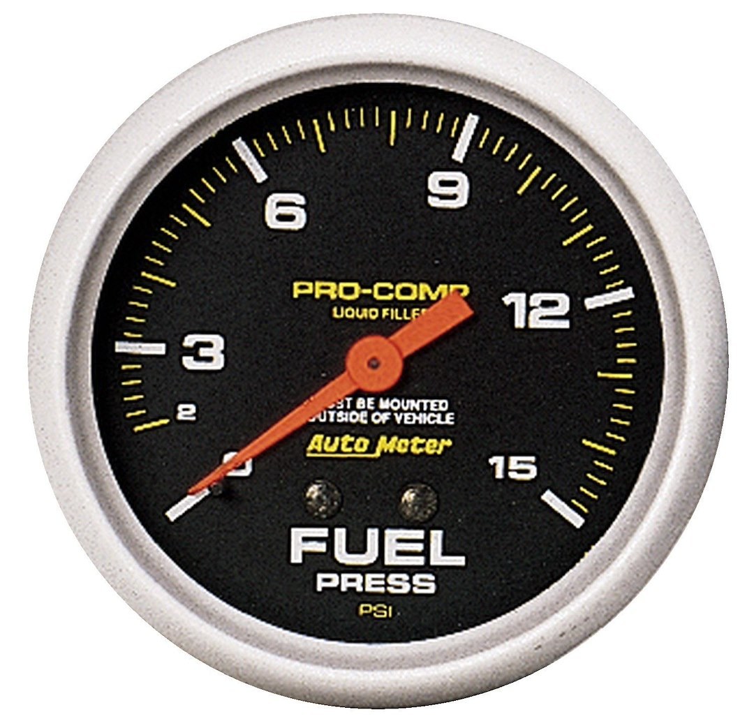 AutoMeter Gauge Fuel Pressure, Pro-Comp ™, 2-5/8 Inch, Liquid Filled Full Sweep Mechanical, 0-15 PSI, Analog, Without Isolator – 5411