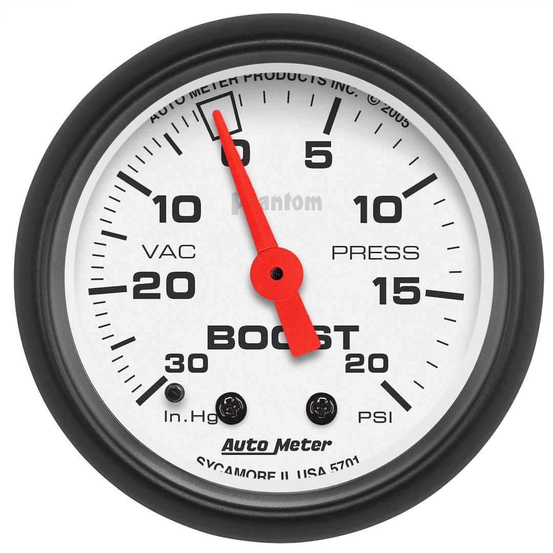AutoMeter Gauge Boost/ Vacuum, Phantom ®, 2-1/16 Inch, Full Sweep Mechanical, 30 IN. Hg-Vac/20 PSI, Analog – 5701