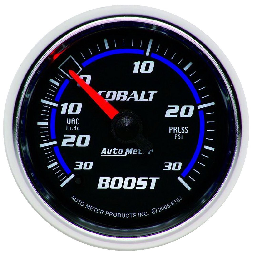AutoMeter Gauge Boost/ Vacuum, Cobalt ™, 2-1/16 Inch, Full Sweep Mechanical, 30 IN Hg-Vac/30 PSI, Analog – 6103