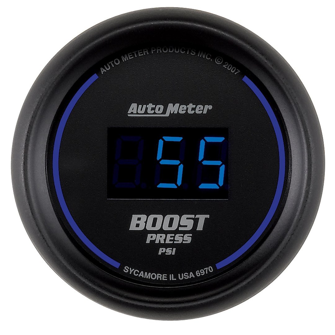 AutoMeter Gauge Boost, Cobalt ™, 2-1/16 Inch, Electric, 5-60 PSI, Digital, Black and Blue Face/ Black Bezel/ Blue Numbers – 6970