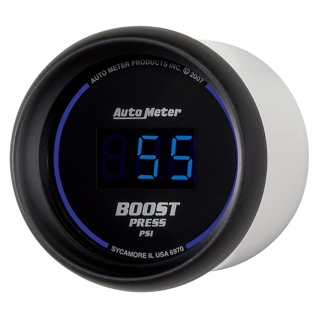 AutoMeter Gauge Boost, Cobalt ™, 2-1/16 Inch, Electric, 5-60 PSI, Digital, Black and Blue Face/ Black Bezel/ Blue Numbers – 6970