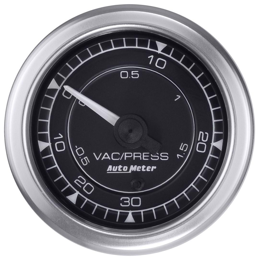 AutoMeter Gauge Boost/ Vacuum, Chrono, 2-1/16 Inch, Full Sweep Electric, 30 IN Hg-Vac/30 PSI, Analog, Without Warning Indicator and Peak Memory – 8159