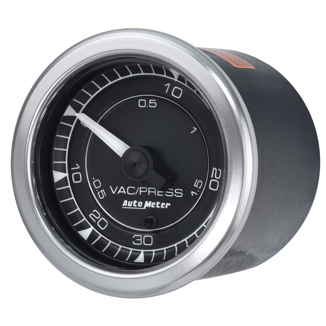 AutoMeter Gauge Boost/ Vacuum, Chrono, 2-1/16 Inch, Full Sweep Electric, 30 IN Hg-Vac/30 PSI, Analog, Without Warning Indicator and Peak Memory – 8159