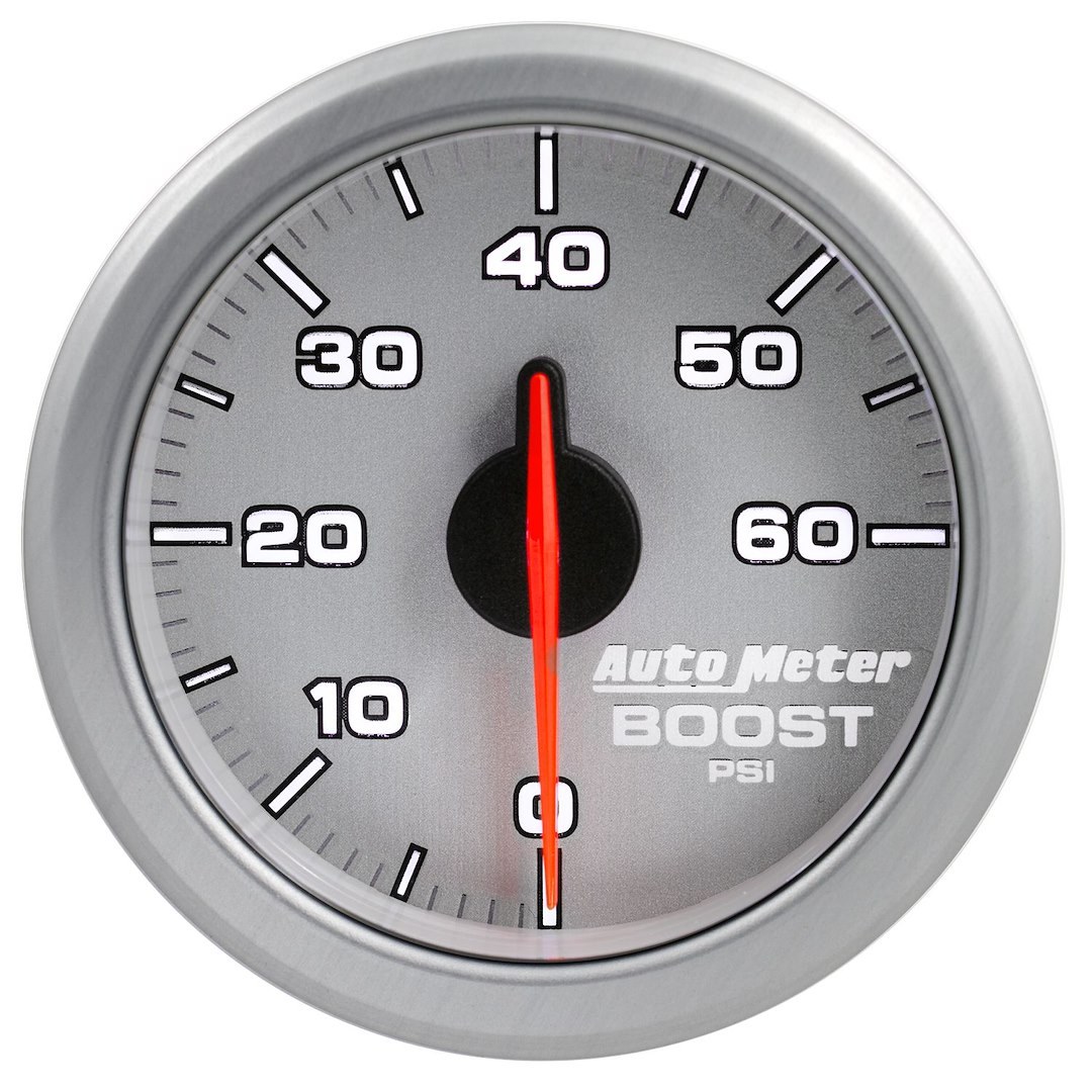 AutoMeter Gauge Boost, Airdrive, 2-1/16 Inch, Short Sweep, Electric, 0-60 PSI, Analog, White and Silver Face/ Silver Bezel/ Red Needle – 9160-UL